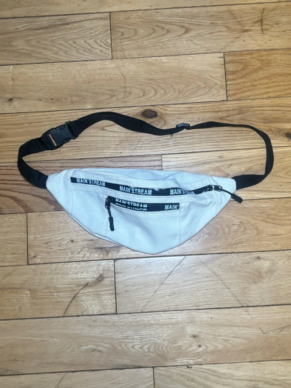 White Canvas Waist Bag with Black Strap - Picture 2 of 3